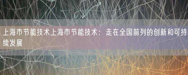 <strong>上海市节能技术上海市节能技术：走在全国前列的创新和可持续发展</strong>